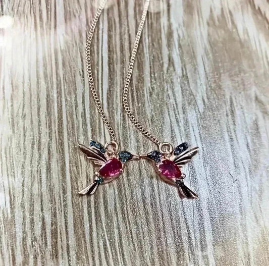 🌸 RUBY HUMMINGBIRD CHARM NECKLACE Delicate Whimsy | Nature's Elegance - PuzzlePieces2326