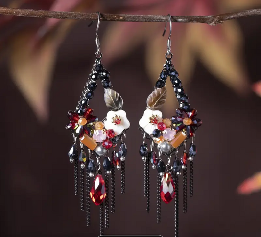Vintage Garden Chandelier Earrings - Handcrafted Crystal Floral Drop Earrings | PuzzlePieces Austin