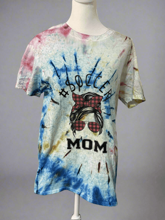 #Soccer Mom Buffalo Plaid" Tie-Dye T-Shirt