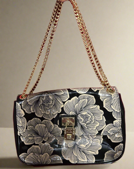 🖤 Anne Klein Noir Blooms Patent Leather Crossbody