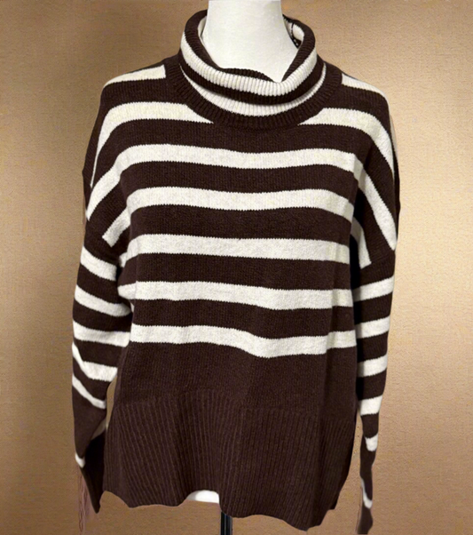A New Day Chocolate Stripe Turtleneck Sweater - Classic Winter Comfort