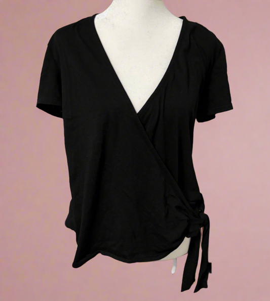 Bobi Classic Elegance Wrap Top - Timeless Black Side-Tie Blouse