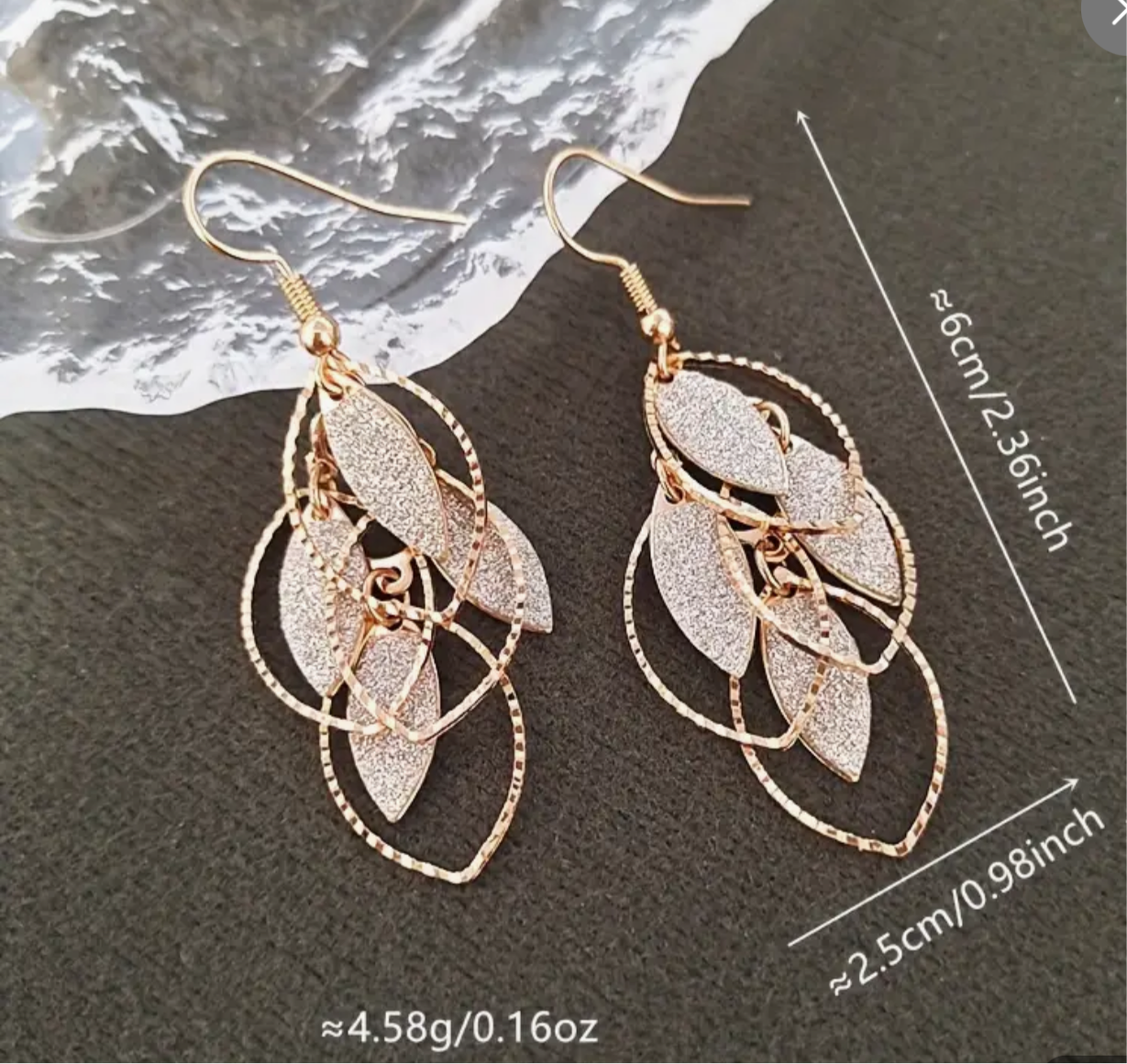 Stunning Rose Gold Glitter Leaf Dangle Earrings - Handcrafted Statement Jewelry | PuzzlePieces Austin