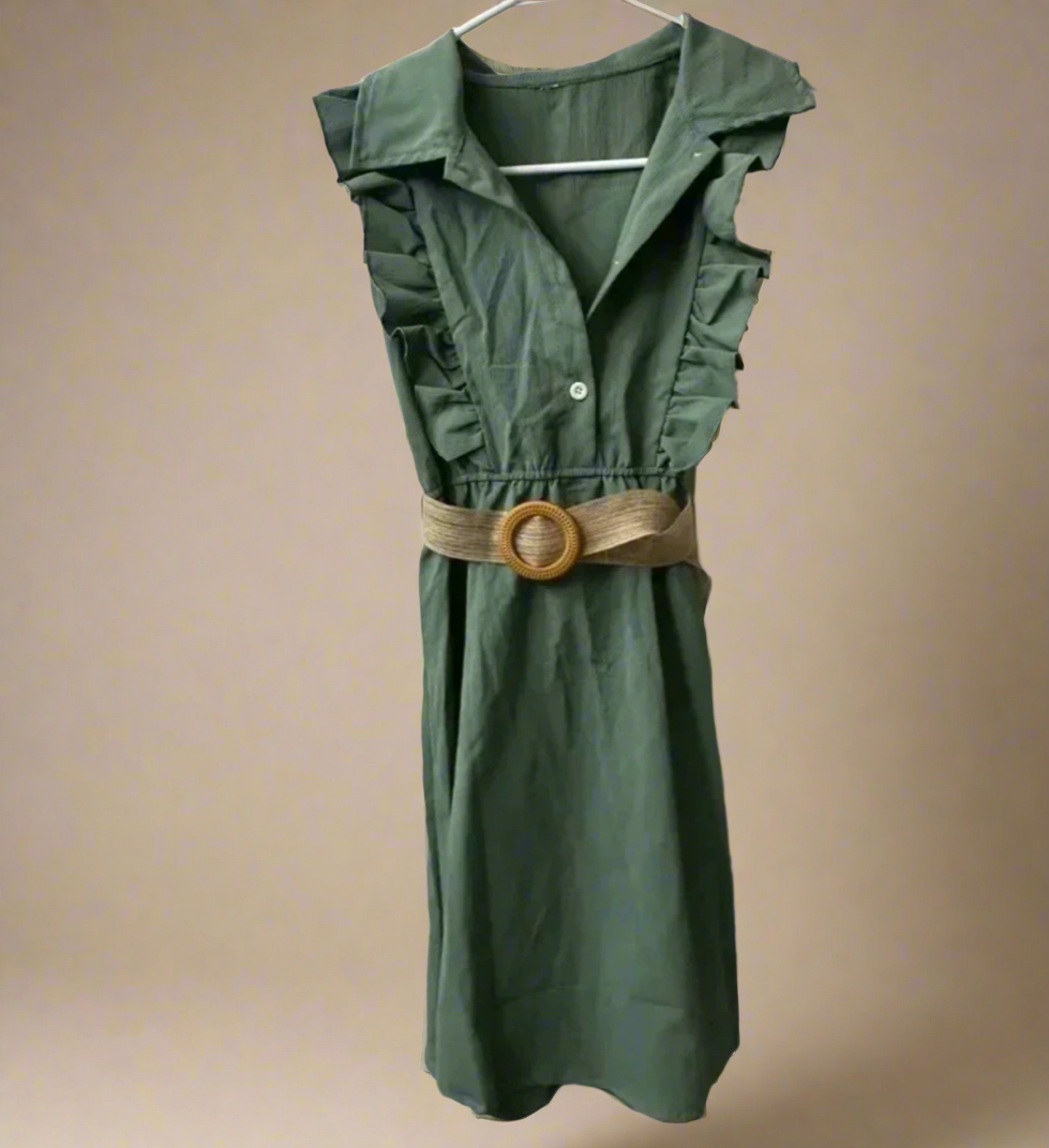 🌿 Austin Girls Sage Green Ruffle Dress| Casual Elegance| PuzzlePieces 🌿