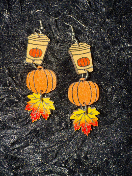 🎃 Pumpkin Spice Latte Fall Dangle Earrings - PuzzlePieces2326