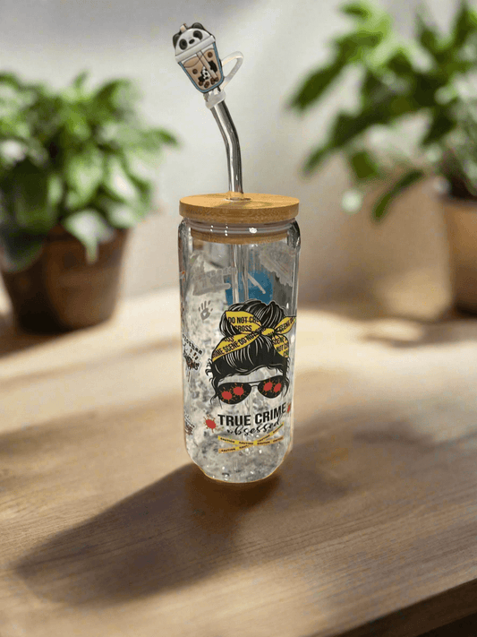 🔍 True Crime Obsessed Glass Cup - PuzzlePieces2326