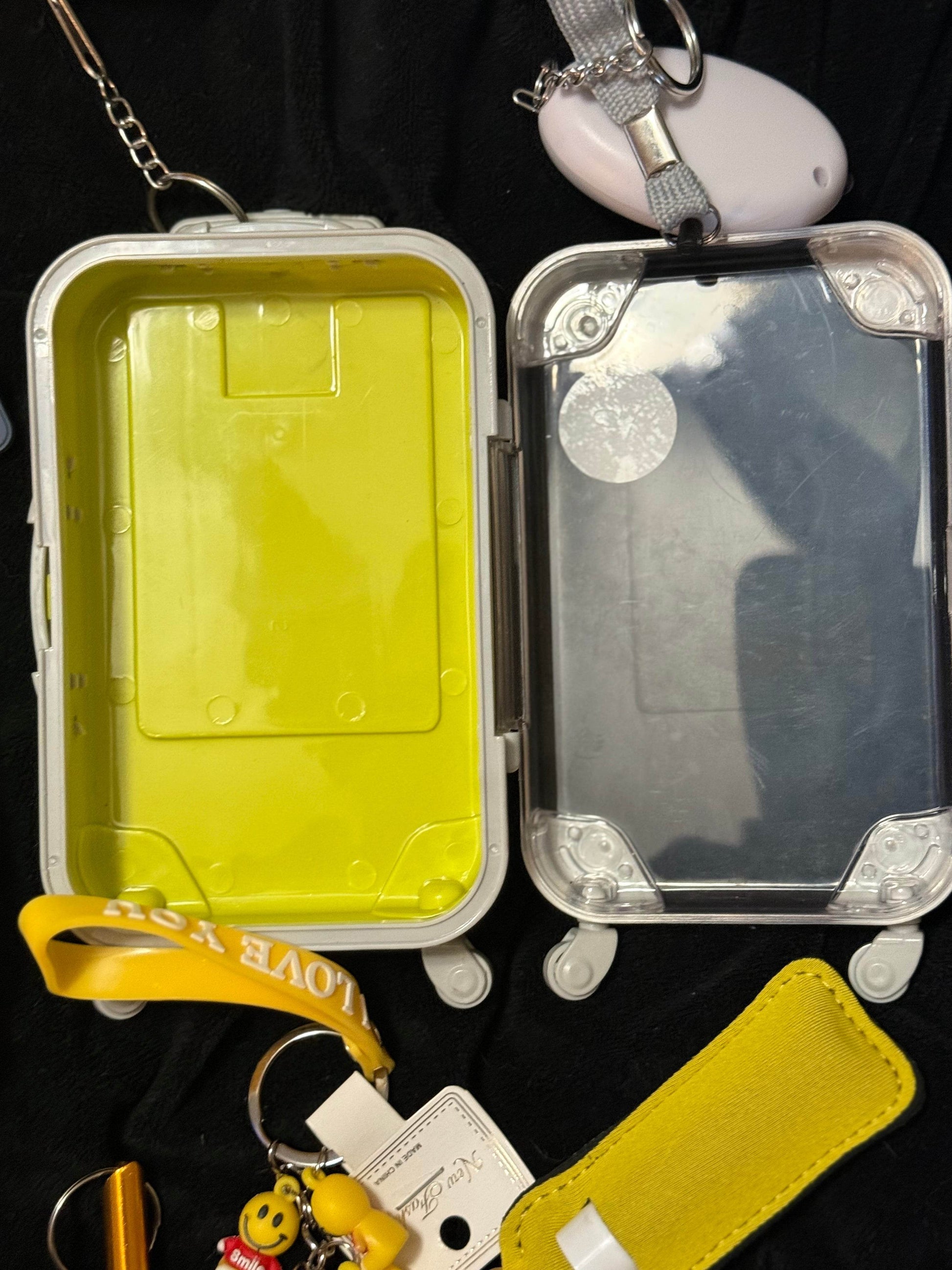 ✈️ Mini Suitcase Earbuds Case & Holographic Coin Purse Set - Travel Chic 💛 - PuzzlePieces2326