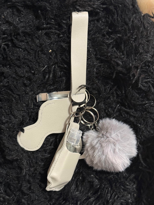 🤍 Elegant Cream & Gray Defense Keychain Set - Chic Protection 🤍 - PuzzlePieces2326