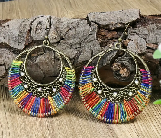 Rainbow Festival Hoop Earrings - Handcrafted Boho Statement Earrings | PuzzlePieces Austin