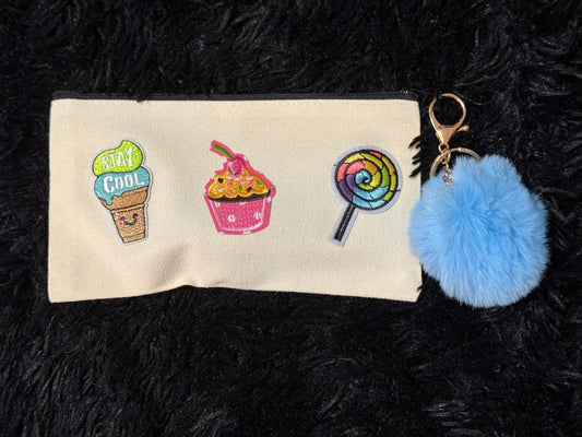🍦 SWEET TREATS CANVAS POUCH WITH POM CHARM 🧁 - PuzzlePieces2326