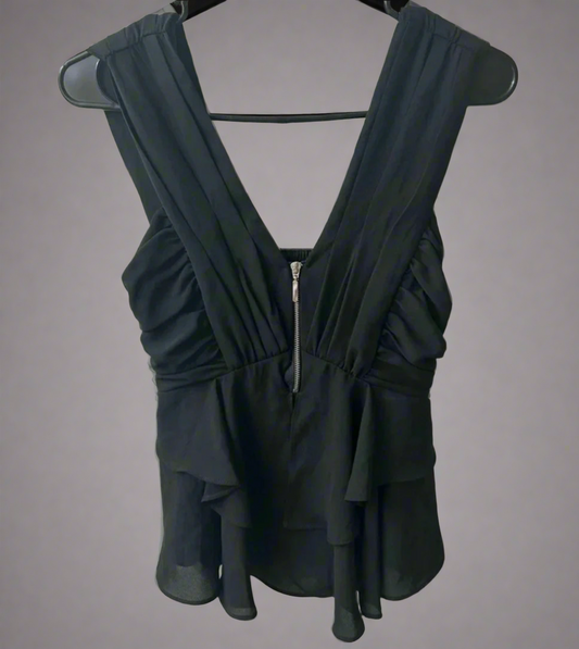 Express Midnight Romance Ruched Top - Elegant Black Evening Blouse