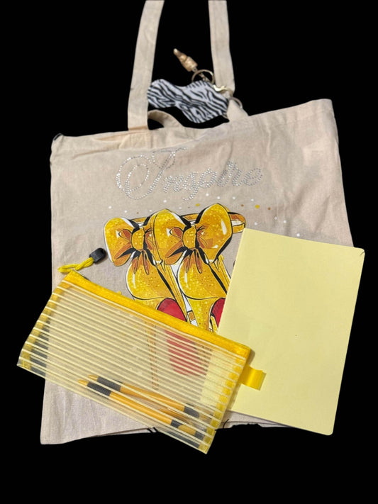 👜 Luxe Yellow Heels Canvas Tote - Designer Inspired Fashion 👠 - PuzzlePieces2326