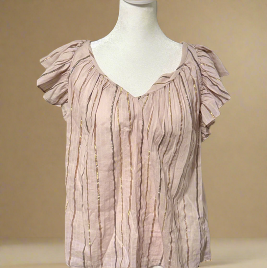 Rebecca Taylor Golden Whispers Flutter Sleeve Blouse - Blush Pink Elegance