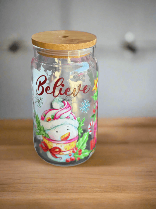 Believe Christmas Glass Cup - PuzzlePieces2326