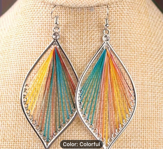 Rasta Rays Thread Art Earrings - Handcrafted Silver Statement Earrings | PuzzlePieces Austin