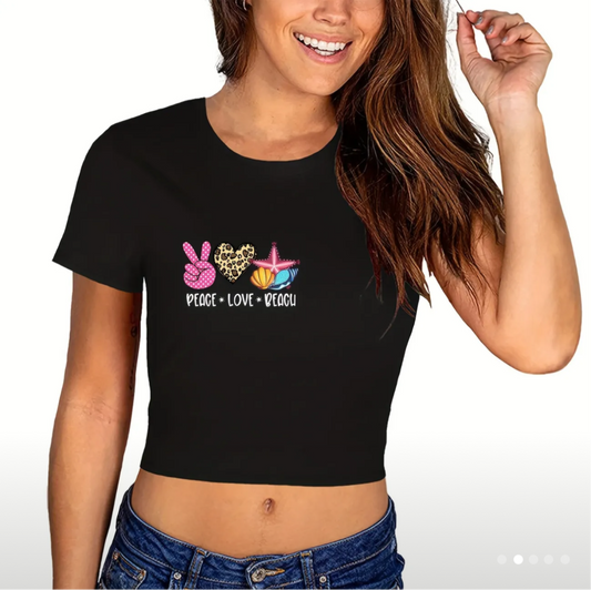 Peace, Love & Beach Crop Top - Handcrafted Summer Vibes