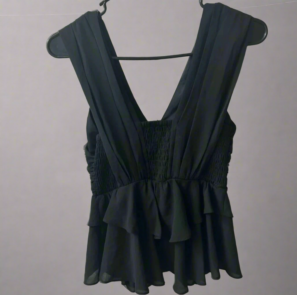 Express Midnight Romance Ruched Top - Elegant Black Evening Blouse