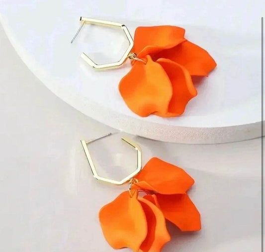 🌺 SUNSET PETAL GEOMETRIC EARRINGS Modern Botanical | Architectural Style - PuzzlePieces2326