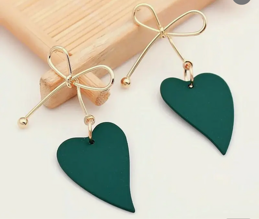 Emerald Green Heart Earrings | Handcrafted Statement Jewelry | PuzzlePieces Austin