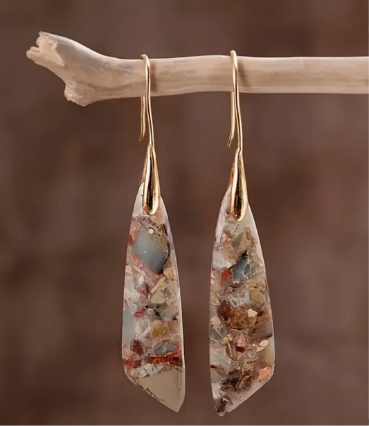 Bohemian Natural Stone Dangle Earrings | Natural Marble Pattern | PuzzlePieces Austin