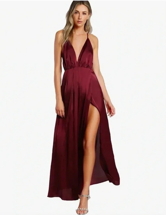 Burgundy Satin Dream Maxi Dress
