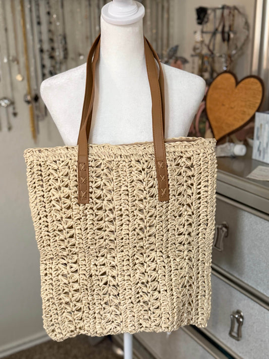 Cream Woven Tote Bag - PuzzlePieces2326