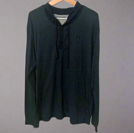🌟 Mens True Religion Essential Navy Hoodie |Austin Casual Fashion | PuzzlePieces