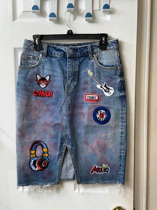H&M 🎵 Music Lover's Denim Midi Skirt - PuzzlePieces2326