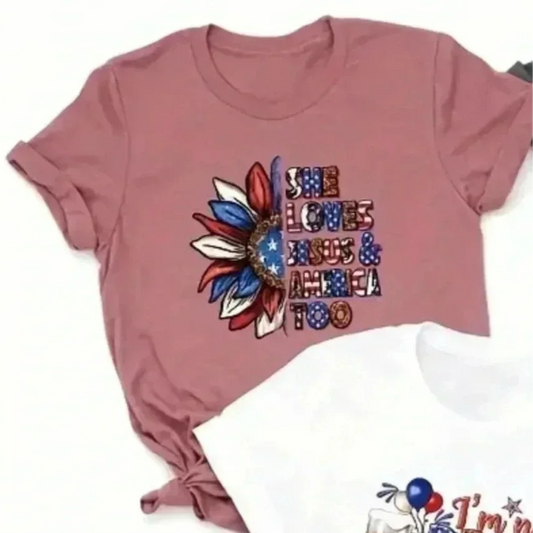 ✝️🇺🇸 She Loves Jesus and America Too Women's T-Shirt
