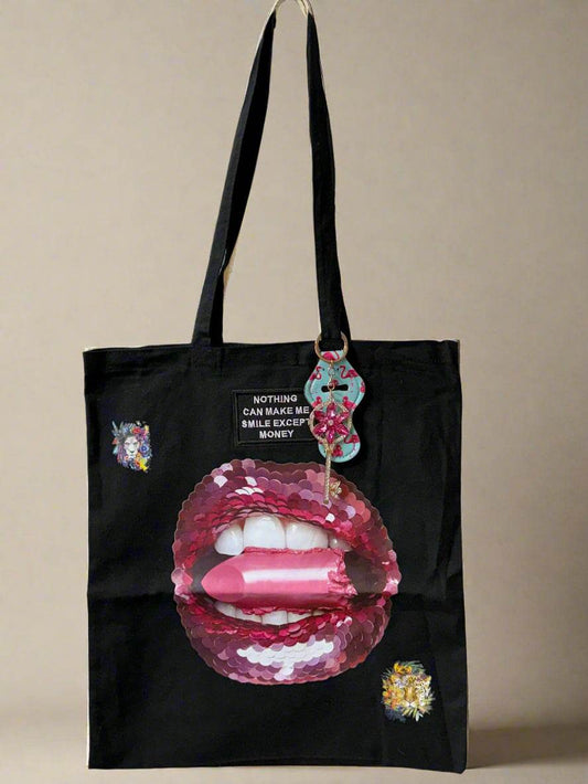 Pink Sequin Lip Tote Bag - PuzzlePieces2326