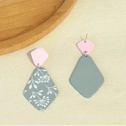 🌿 SPRING MEADOW GEOMETRIC EARRINGS Modern Botanical | Minimalist Style - PuzzlePieces2326