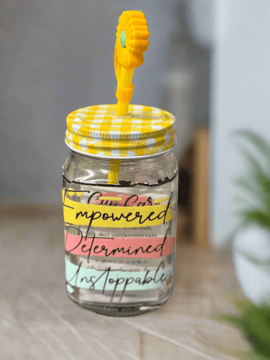 Empowered, Determined and Unstoppable Glass Cup - PuzzlePieces2326