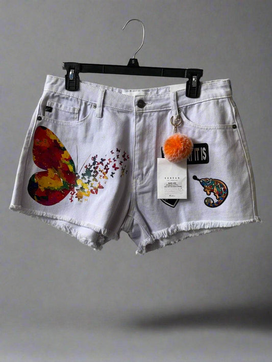 Kancan 🦋 Butterfly Dreams White Denim Shorts - PuzzlePieces2326