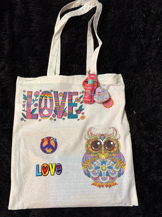🦉 Boho Love & Peace Tote Bag 🌈 - PuzzlePieces2326