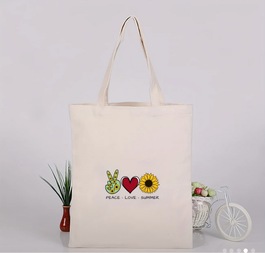 Peace, Love & Summer Canvas Tote - Handcrafted Summer Essential