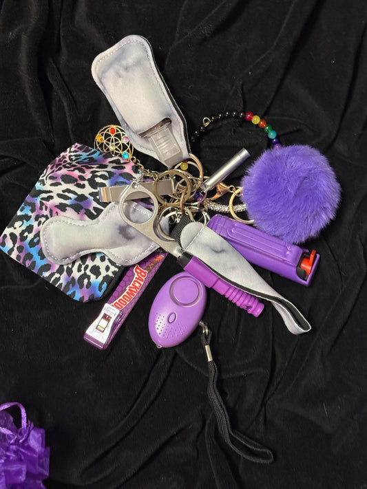 Purple Galaxy Leopard Print Defense Keychain Set - PuzzlePieces2326