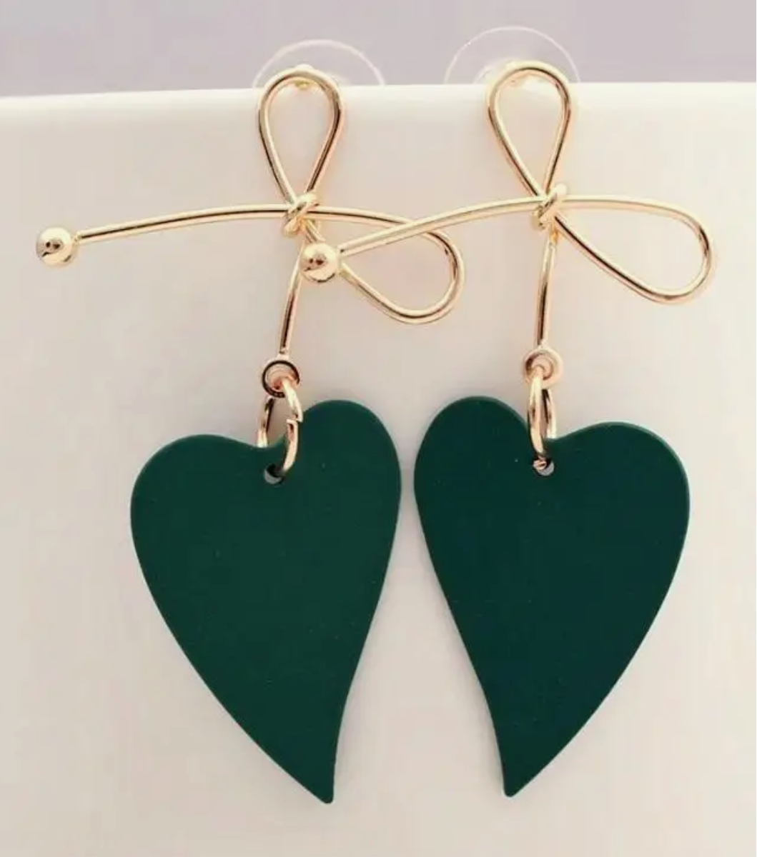 Emerald Green Heart Earrings | Handcrafted Statement Jewelry | PuzzlePieces Austin