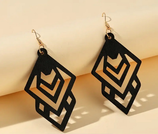 Modern Geometric Rhombus Earrings | Black Statement Dangle | Minimalist Design