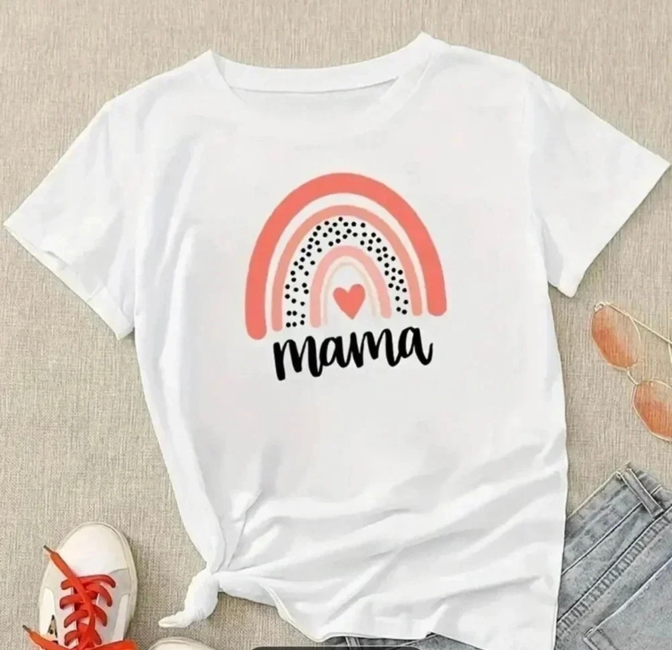 🌈 Mama Rainbow Heart Graphic Tee - Crisp White