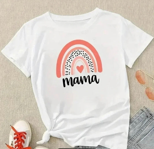 🌈 Mama Rainbow Heart Graphic Tee - Crisp White
