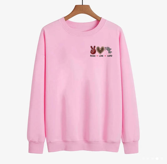 Peace Love Cupid Valentine's Sweatshirt | Cozy Pattern Mix Pullover