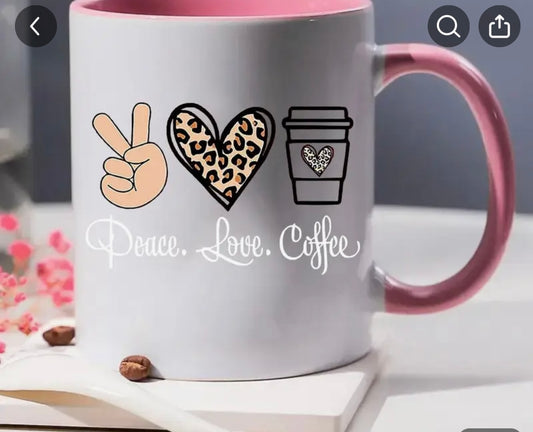 Peace Love Coffee Mug | Leopard Print Heart Design | Austin Mom Essential