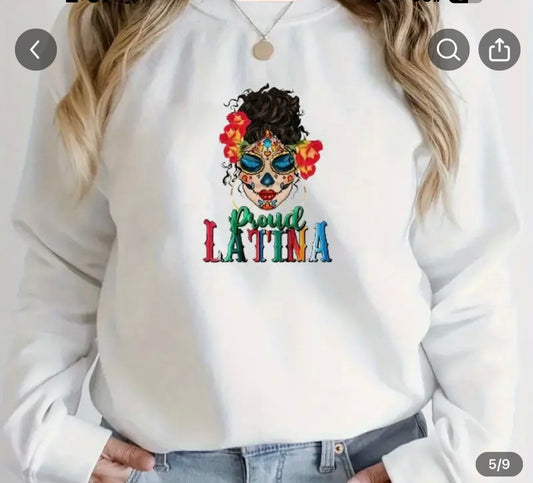 Proud Latina Sugar Skull Sweatshirt | Día de los Muertos Design | Latin Heritage Fashion | Austin Boutique