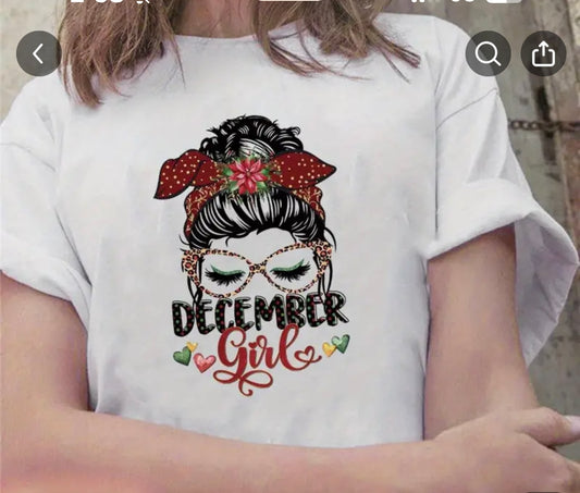 December Girl Messy Bun T-Shirt | Holiday Birthday Fashion | Leopard Print Glasses | Austin Boutique
