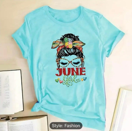 June Girl Summer Messy Bun T-Shirt | Tropical Pineapple Mom Life Tee