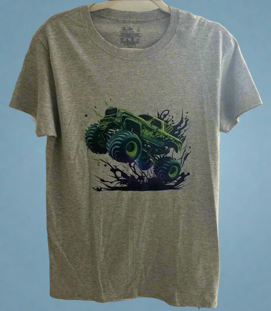 🚛 Monster Truck Splash Kids Graphic Tee - Heather Gray