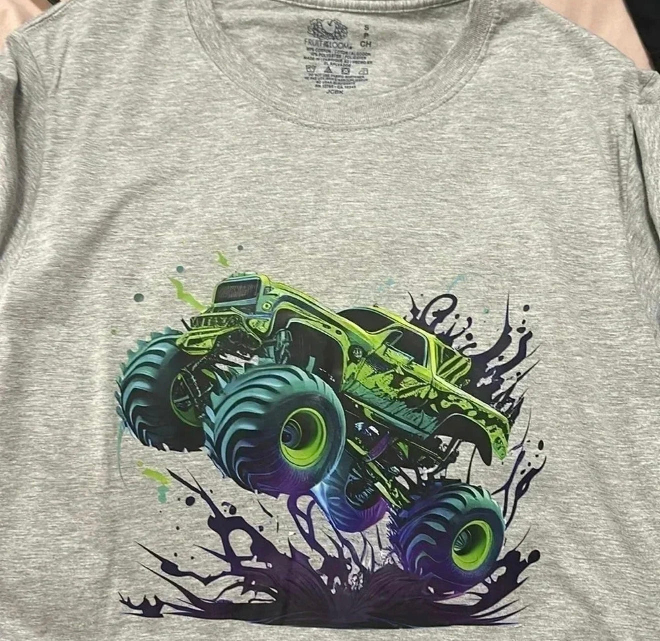 🚛 Monster Truck Splash Kids Graphic Tee - Heather Gray