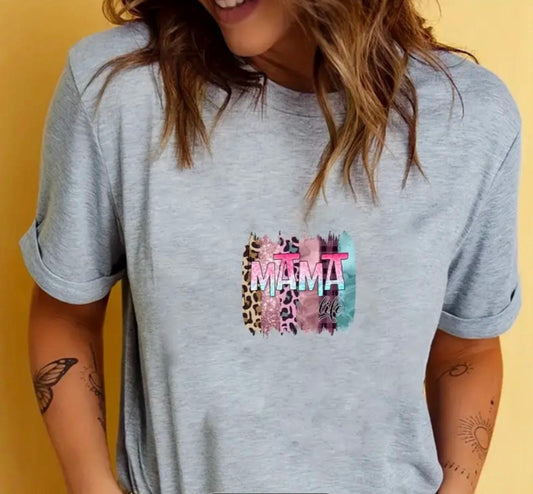 Mama Life Leopard Print T-Shirt | Multi-Pattern Mom Fashion Tee