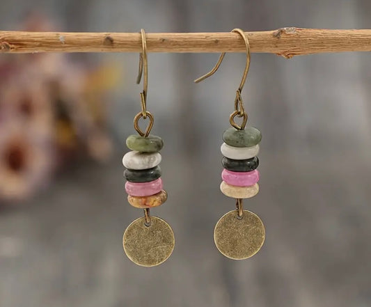 Zen Garden Stacked Stone Drop Earrings - Multi-Color Natural Harmony