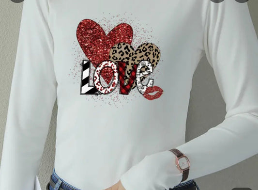 Mixed Pattern LOVE T-Shirt | Glitter & Leopard Print Design | Valentine's Day Fashion | Austin Mom Style